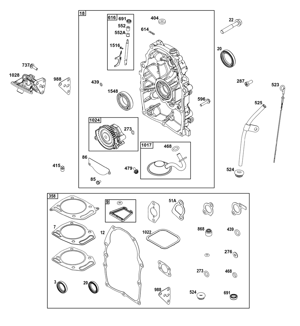 Crankcase Cover/Sump Group Diagram and Parts List for 305446-0619-B5 200000 - 399999 Briggs and Stratton Engine